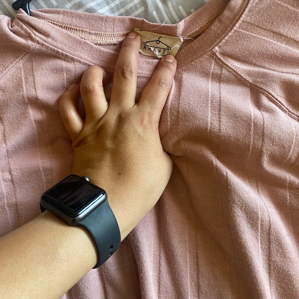 Size small , color pink , crop top